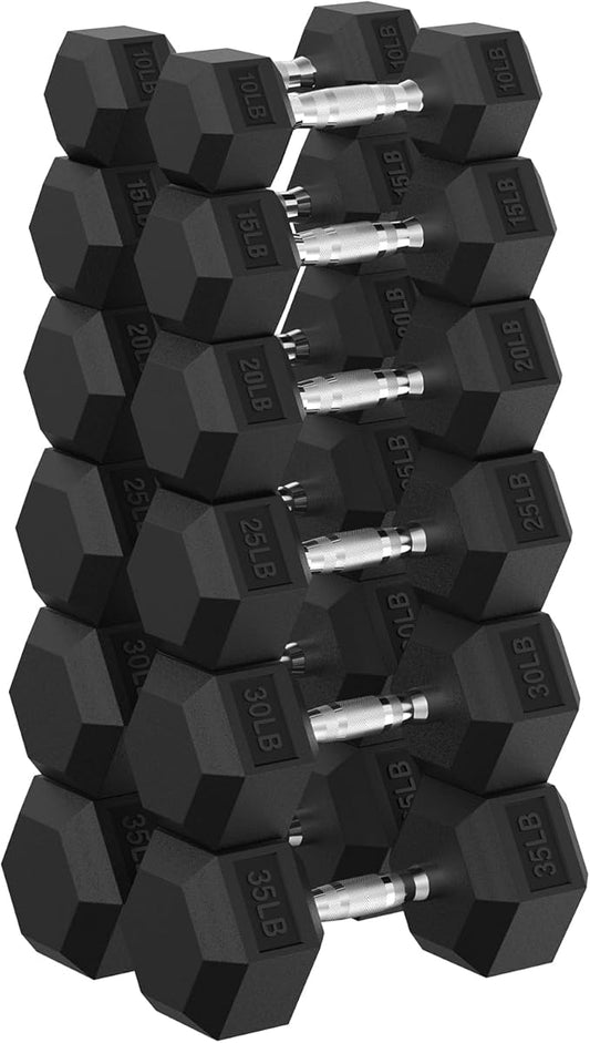 PAPABABE Hex Dumbbell Set, 45-135 lb Rubber Encased Home Gym Dumbbells, Weights Dumbbells Set for Women & Men, Hand Weight with Anti-Slip Grip-FlexoryFit