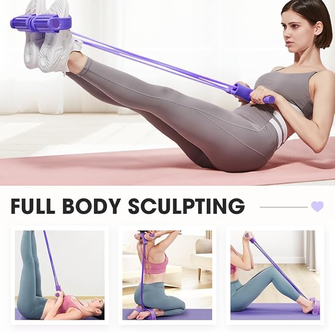 21 Fitness Resistance Bands-6 Tube Pedal Ankle Puller | 2025 Upgrade 6-Level Elastic Exercise Bands with Yoga Pedal | Natural Latex Workout Equipment for Sit Up/ABS/Leg Training (Women & Men)-FlexoryFit