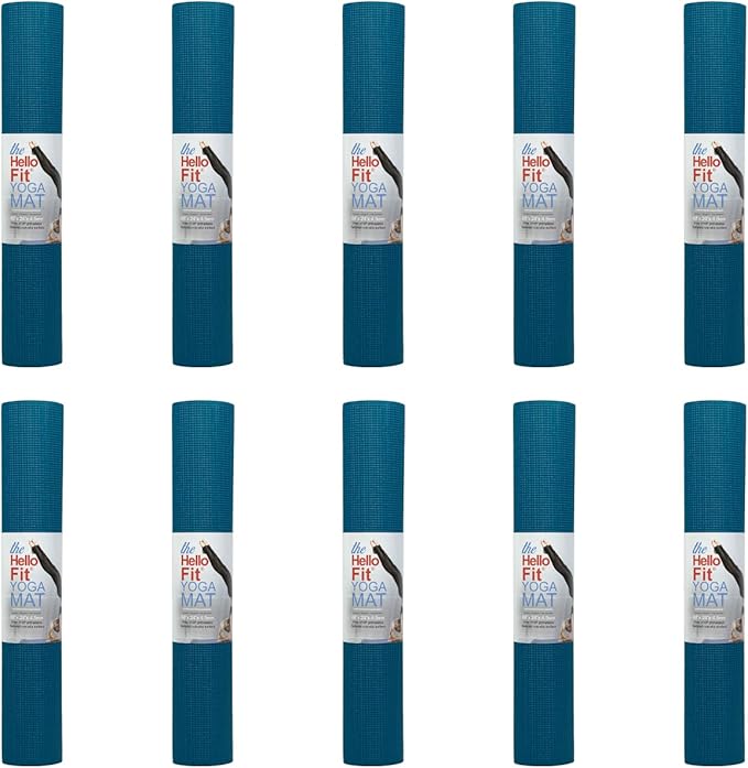 Hello Fit 10-Pack Yoga Mat, 68" x 24" Non Slip Exercise Mat, 4mm Thick Gym Mat for Fitness and Stretching, Bulk Non Toxic Yoga Mats for Schools and Studios-FlexoryFit