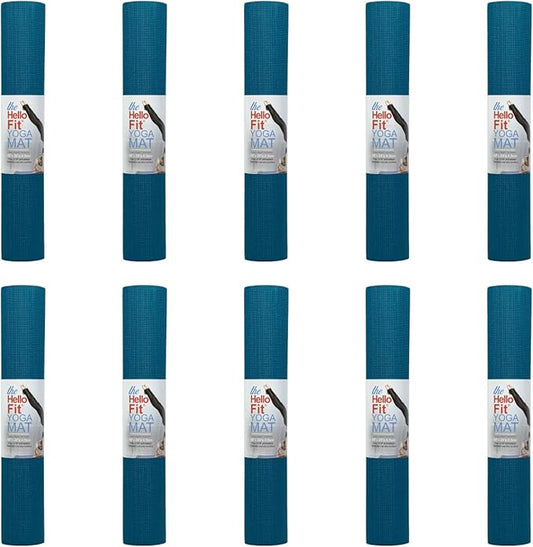 Hello Fit 10-Pack Yoga Mat, 68" x 24" Non Slip Exercise Mat, 4mm Thick Gym Mat for Fitness and Stretching, Bulk Non Toxic Yoga Mats for Schools and Studios-FlexoryFit