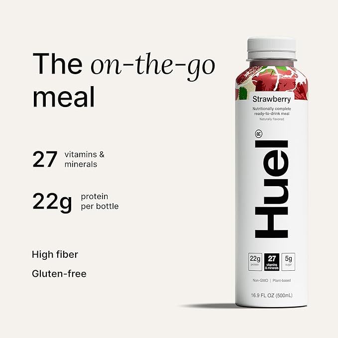 Huel Ready-to-Drink | Strawberry Shortcake Meal Replacement Drink | High Protein Drink | Nutritionally Complete, Low Sugar, High Fiber, Plant Based, Vegan, Healthy | 22g Protein Per Bottle, 16.9 Fl Oz (12 Pack)-FlexoryFit