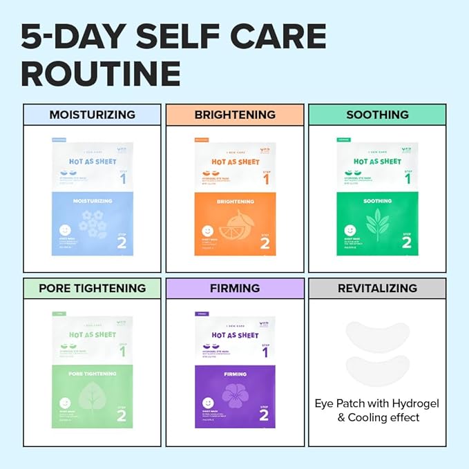 I DEW CARE Glass Skin Facial Sheet Mask Variety Pack – Hot as Sheet | 5 Days Face&Eye Masks Set, Moisturizing Face Masks Skincare, Korean Face Mask, Hydrating Collagen Face Mask, Soothing, 5EA-FlexoryFit