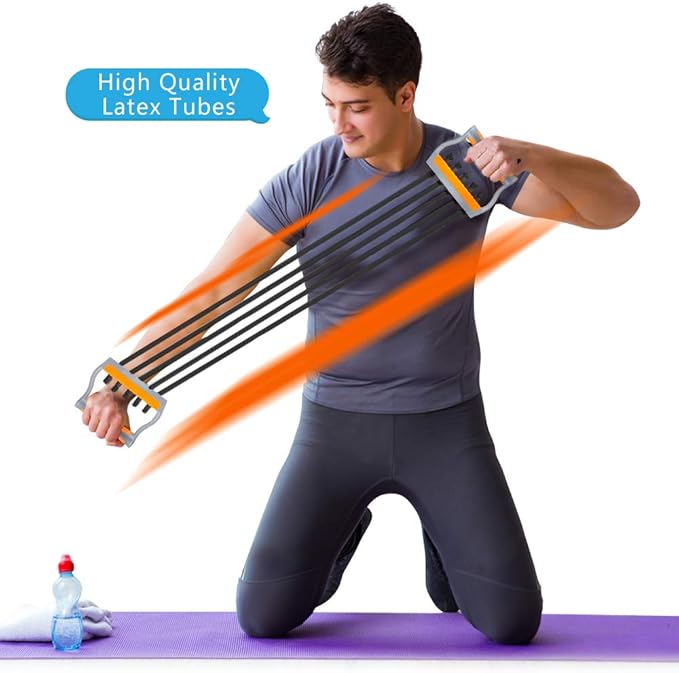 TOCO FREIDO Chest Expander | Arm Training, 5 Tubes Ajustable Arm Strength Trainer, Exercise Resistance Bands for Home Fitness Muscle Training Body Building-FlexoryFit