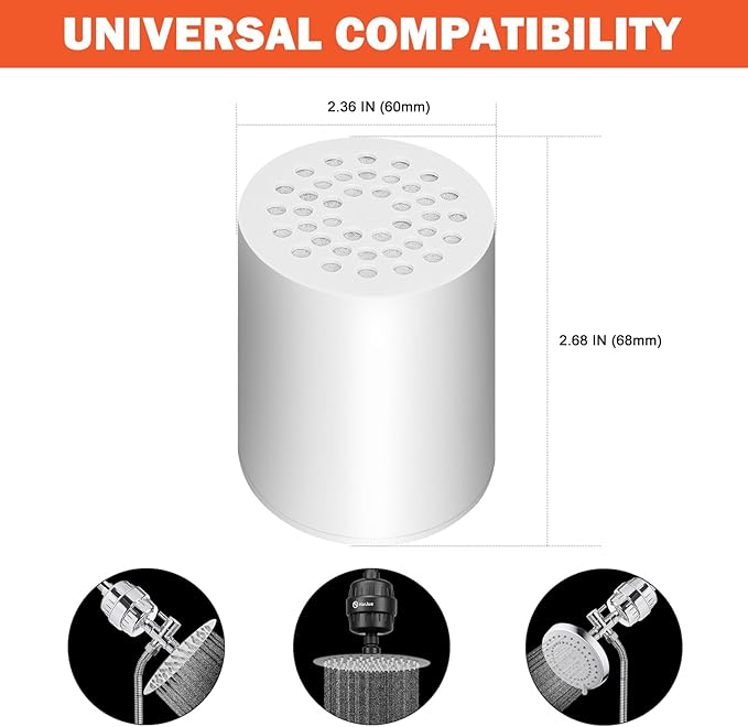 HarJue 15 Stage Shower Filter Replacement Cartridge, Universal High Output Filter for Hard Water, Removes Chlorine and Harmful Substances, Body Caring, Fit Any Similar Shower, 2 Pack