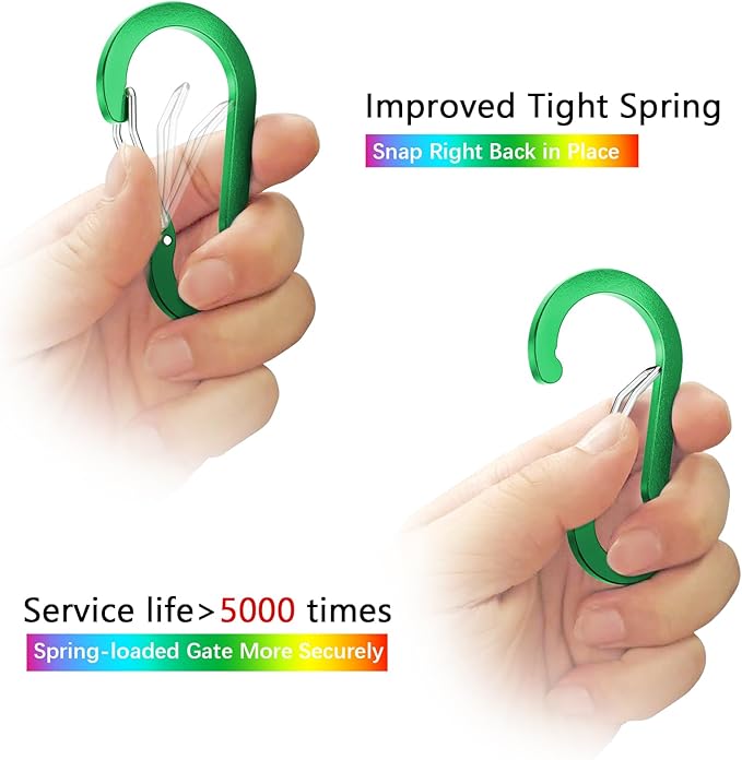 sprookber 3.2 Inch Aluminum Carabiner Clips D Ring, Caribeaner Spring Snap Hook with Keychain for Camping, Hiking, Gym & Outdoor Gear, Set of 10