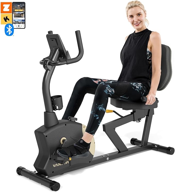 VANSWE Recumbent Exercise Bike for Adults Seniors - Recumbent Bikes for Home with Magnetic Resistance, Bluetooth and App Connectivity, Pulse Sensor-FlexoryFit