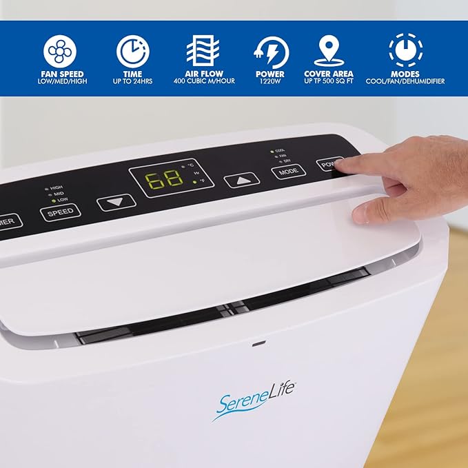 SereneLife Small Air Conditioner Portable 14,000 BTU with Built-in Dehumidifier - Portable AC unit for rooms up to 650 sq ft - Remote Control, Window Mount Exhaust Kit