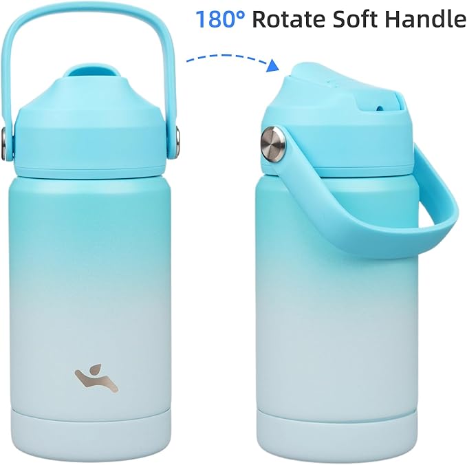 Insulated Water Bottle with Straw Lid,12 oz Stainless Steel Vacuum Metal Bottle with Silicone Handle,Sea Salt-FlexoryFit