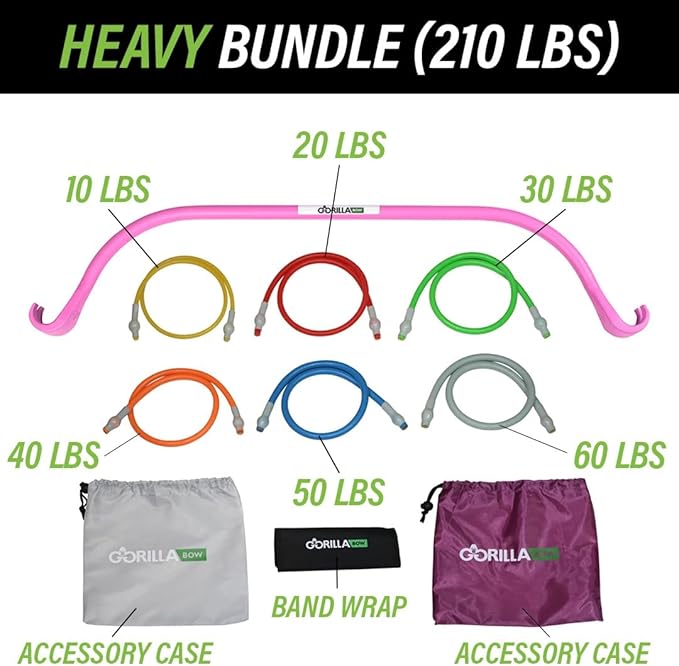 Lite Gorilla Bow Portable Home Gym Resistance Bands and Bar System for Travel, Fitness, Weightlifting and Exercise Kit, Full Body Workout Equipment Set-FlexoryFit