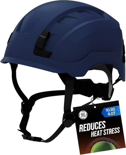 GE Safety Helmet, Impact Absorbing Tech, Adjustable Ratchet, ANSI Type 1, Memory Foam Padding, Hard Hats Protection, Lightweight, Durable, Chin Strap, Comfortable Fit OSHA Approved
