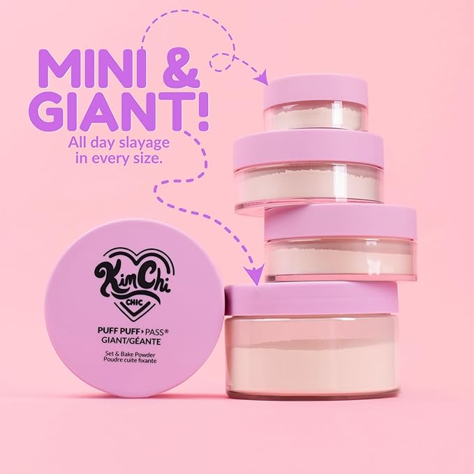 KimChi Chic Puff Puff Pass Mini Translucent Set of 3 - Lightweight Loose Setting Powder with Rice Powder & Vitamin E, Oil Absorbing for All-Day Wear, 5g-FlexoryFit