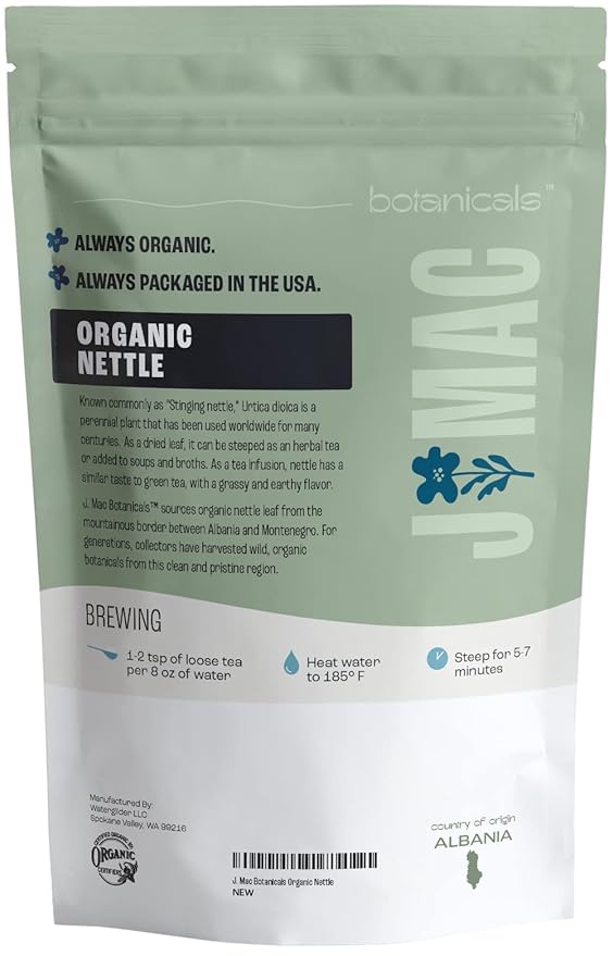 J MAC BOTANICALS Organic Nettle Leaf Herbal Tea (4 oz, 50+ Cups) Certified USDA Organic, Dried stinging nettle tea, 1 Pound Bulk Bag, Urtica dioica-FlexoryFit