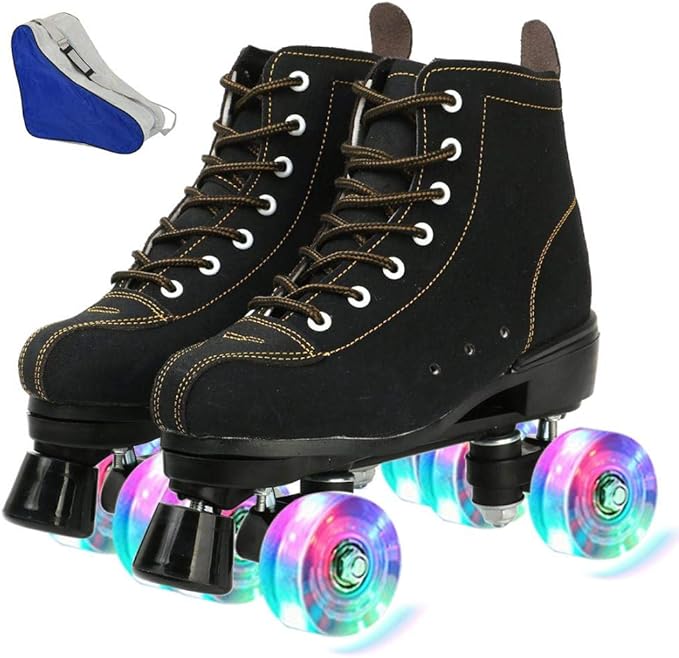 Roller Skates for Women and Men Cowhide High-Top Shoes Classic Double-Row Roller Skate Four-Wheel Roller Skates for Men Girls Unisex Christmas-FlexoryFit