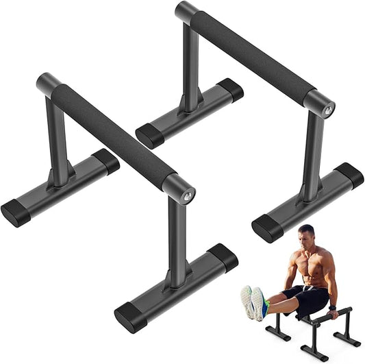 Kipika Parallettes Bars, Push Up Bars & Dip Bar with Comfort Thick Handles, Rock-Free Fitness Equipment for Handstand, L-Sit, Gymnastics & Strength Training, 600lbs Capacity, 12" Height-FlexoryFit