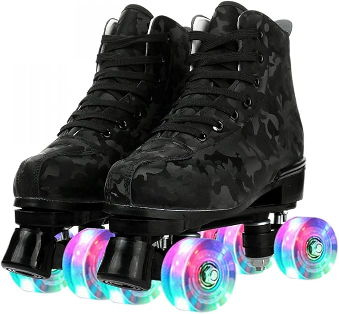 Roller Skates for Women and Men Cowhide High-Top Shoes Classic Double-Row Roller Skate Four-Wheel Roller Skates for Men Girls Unisex Christmas-FlexoryFit