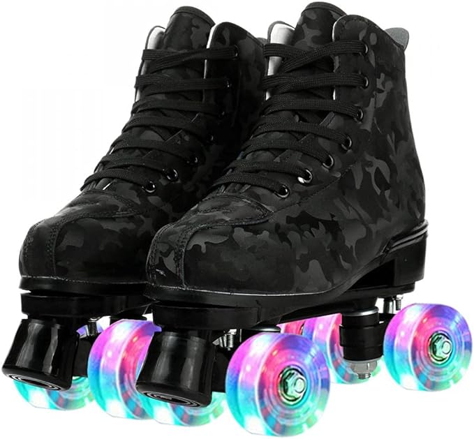 Roller Skates for Women and Men Cowhide High-Top Shoes Classic Double-Row Roller Skate Four-Wheel Roller Skates for Men Girls Unisex Christmas-FlexoryFit