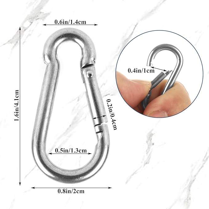 MIVIDE 100 Pack M4 x 1.57 Inch Carabiner Clips Spring Snap Hook, 304 Stainless Steel Heavy Duty Snap Hooks Carabiner Quick Link Clip for Camping Hiking Traveling Outdoor Swing Gym, 110Lbs Capacity