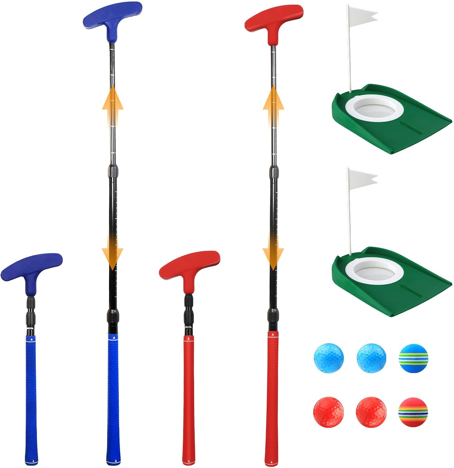 Adjustable Golf Putter, Mini Golf Set - 2 Kids Golf Clubs with 6 Golf Balls & 2 Cup with Flag, Two-Way Kids Putter for Right & Left Handed, Battle Golf for Kids for Youth & Junior Golfer