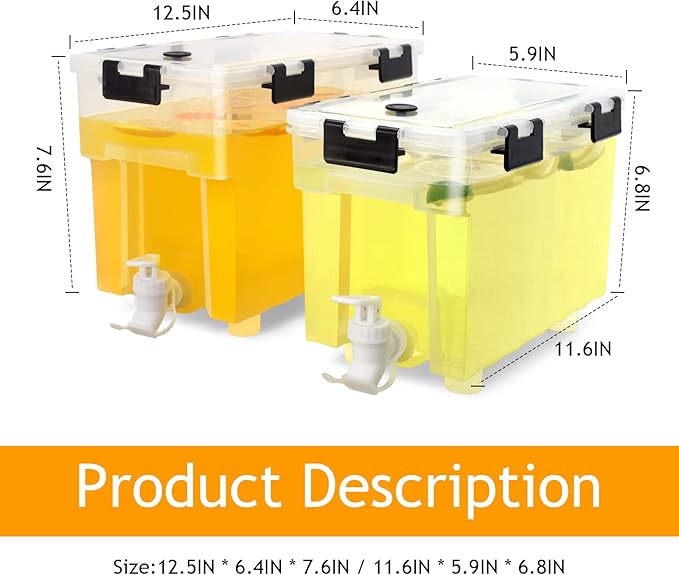 2.5 Gallon Drink Dispenser For Fridge,Beverage Dispenser With Spigot. Milk,Lemonade Dispenser,Juice Containers With Lids For Parties And Dairly Use,100% Sealed And Filter screen（1+1.5）Gallon