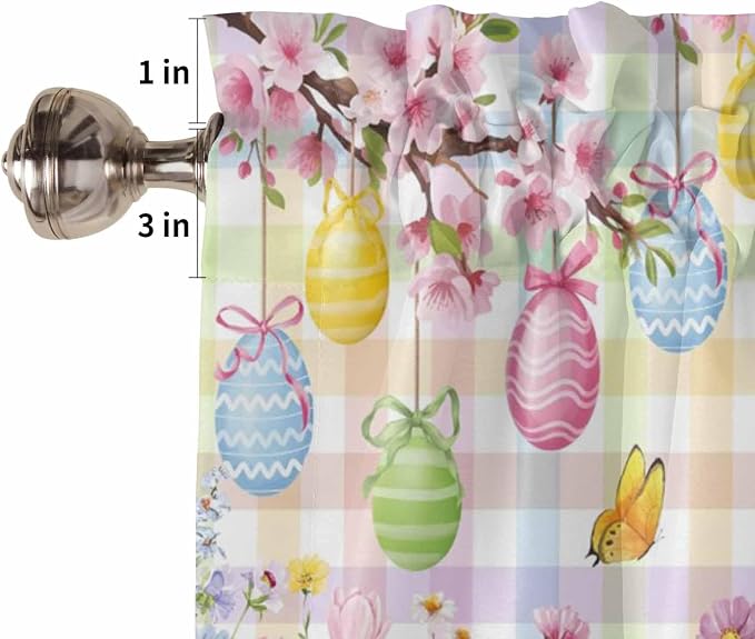 Happy Easter Tier Curtains 45 Inches Long, Spring Bunny Colorful Eggs Flower - Image 6
