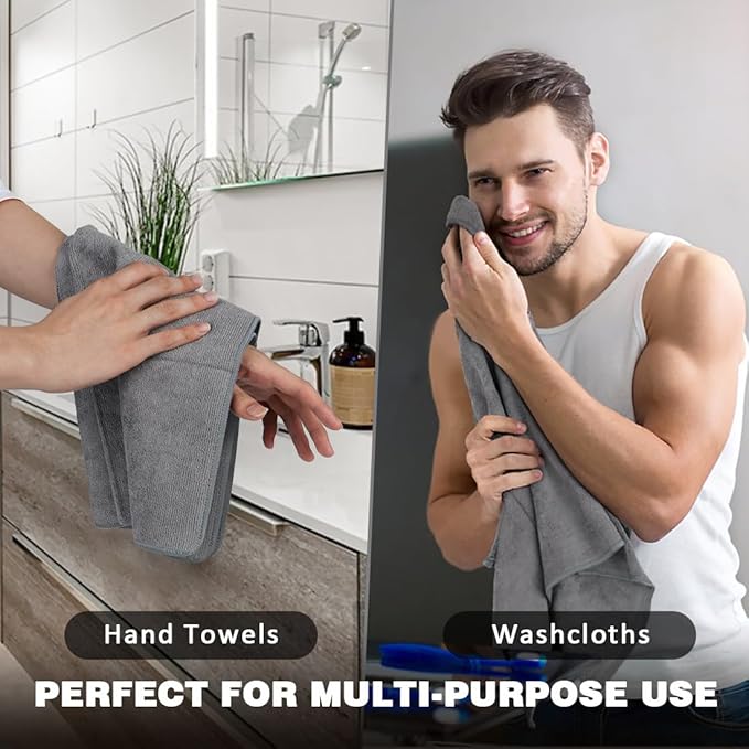 Orighty Gym Towels, Highly Absorbent Sweat Towels, Soft and Quick Drying Gym Towel for Daily Use, Multi-Purpose Towel for Sport, Salon, Spa, Hotel, 16 x 27 Inch, Grey, 3 Pack-FlexoryFit