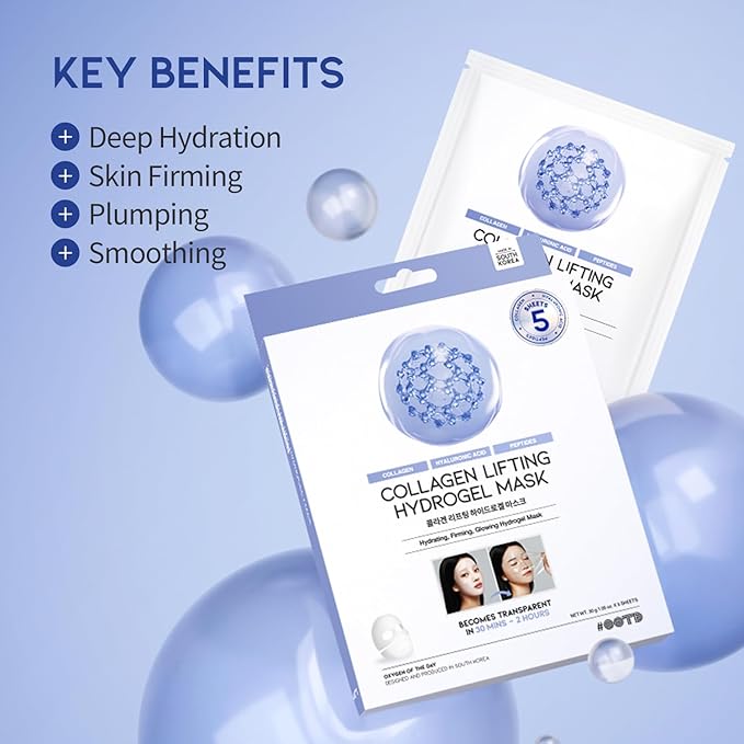 #OOTD Collagen, Hyaluronic Acid & Peptides for Elasticity, Hydration, and Firming. Lifting Hydrogel Sheet Mask - Face Mask (5pcs)-FlexoryFit