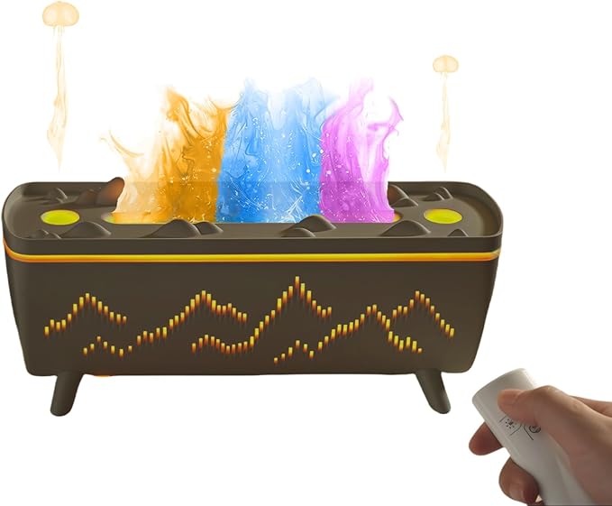 Dual Jellyfish & 3 Colors Flame Essential Oil Diffuser, Mist Humidifier, Aroma Diffuser with Jellyfish Shaped Spray Timing Auto-Off (Black)