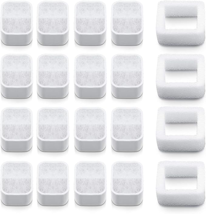Ceramic Cat Water Fountain Replacement Filters, 16 Pack Pet Fountain Replacement Filters and 4 Pack Foam for Tritone/Fiumi Drinking Fountain