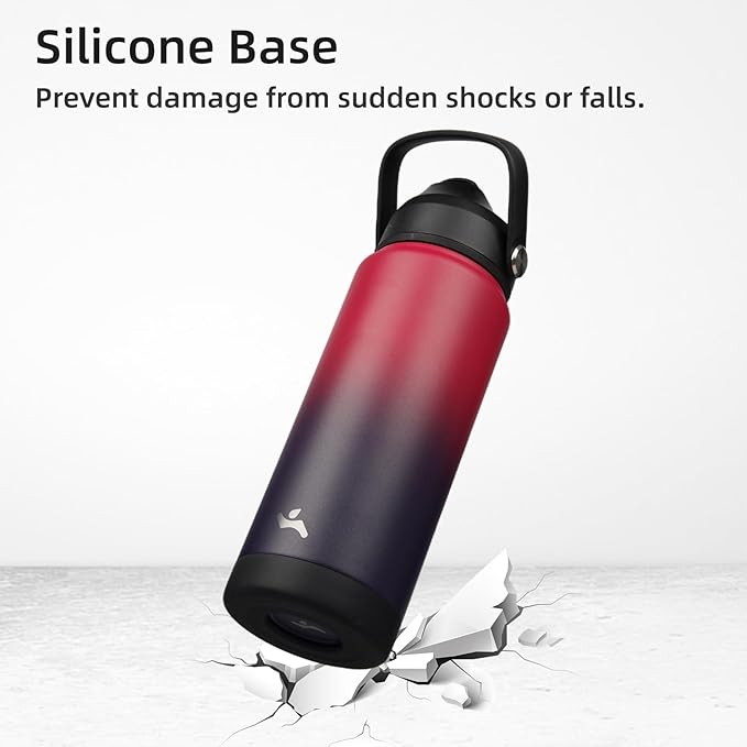 Insulated Water Bottle with Straw Lid,32 oz Stainless Steel Vacuum Metal Bottle with Silicone Handle,Rosy Red-FlexoryFit