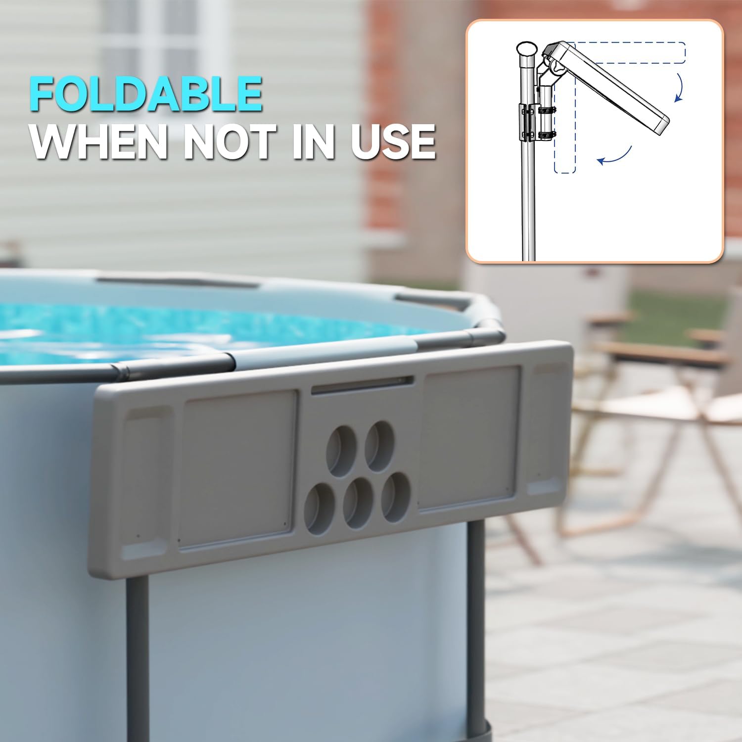 Above Ground Pool Bar Table, 2 in1 Poolside Drink Holder with 5 Cup Holders, Must Have Swimming Pool Accessories for Adults, Portable Swim Up Bar, 47×11in