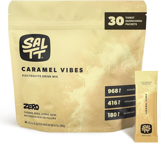 Keto Chow SALTT Electrolytes Powder Packets, Caramel Vibes (30 Hydration Packets) - Magnesium, Potassium, Sodium, Trace Minerals - Vegan, Gluten Free, Sugar Free - Travel Essentials - Made in USA-FlexoryFit
