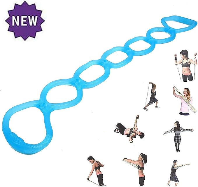 7 Rings Stretch Exercise Band, Portable Silicone Elastic Resistance Band Pilates Flexbands Yoga Stretching Strap Physical Therapy Rehab Belt, Home Gym Workout Equipment for Full Body Exercise-FlexoryFit