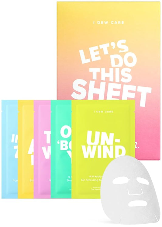 I DEW CARE Glass Skin Face Mask Variety Pack - Let's Do This Sheet | For Perfect Care Routine, Korean Face Masks Skincare, Olive Extract, Chamomile, Vitamin B3, Moisturizing, 5 Count-FlexoryFit