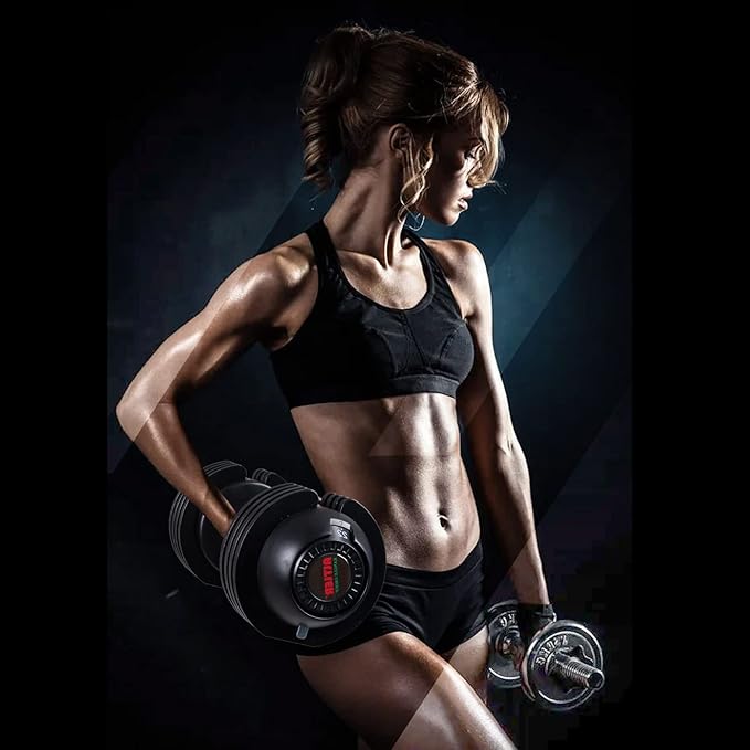Adjustable Dumbbell,22LBS 44LBS 52LBS Dumbbell Set with Tray for Fitness, Fast Adjust Weight by Turning Anti-Slip Handle, Safety with 8 Lock Slots, Suitable for Men and Women-FlexoryFit