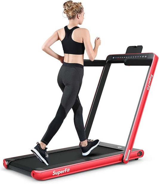 GYMAX Walking Pad, 2.25HP Dual Display Foldable Treadmill for Home with Remote/Smart App Control, Portable Compact Treadmill for Office Under Desk, Folding Running Machine for Small Spaces