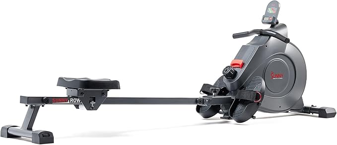 Sunny Health & Fitness Flip & Foldable Rowing Machine for Home w/Extended Slide Rail, Full-Body Workout, Low-Impact, Optional Extra Long Rail, Quiet Rail Cover, Water Motion and Free SunnyFit App-FlexoryFit