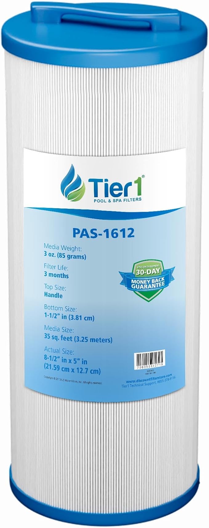 Tier1 Spa Filter Cartridge Replacement for Waterway Teleweir 35 SF | Compatible with 817-4035, Pleatco PWW35L, Unicel 4CH-935 | 8-1/2" × 5" | Trilobal Fabric | Washable & Reusable | High Flow