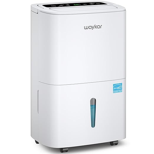 Waykar 150 Pints 2025 Energy Star Dehumidifier for Spaces up to 7,000 Sq. Ft at Commercial and Industrial Large Room, Warehouse, Storage, Home, Basement, with Drain Hose, Auto Defrost, Self-Drying