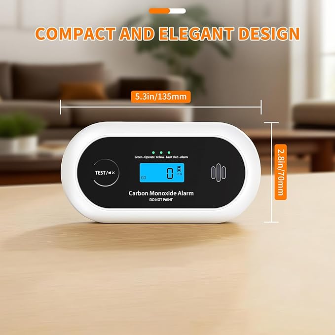 Carbon Monoxide Detector，Portable 10-Year Sealed Battery CO Alarm with LCD Display, CO Detector for Home ，Office and Travel