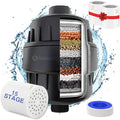 Shower Filter, 15 Stage Shower Head Filter for Hard Water High Output Shower Water Filter Shower Water Softener with 3 Replaceable Filter Cartridges Reduce Chlorine, Dry Skin, Itchy Scalp -Black
