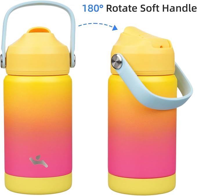 Insulated Water Bottle with Straw Lid,12 oz Stainless Steel Vacuum Metal Bottle with Silicone Handle,Rainbow-FlexoryFit