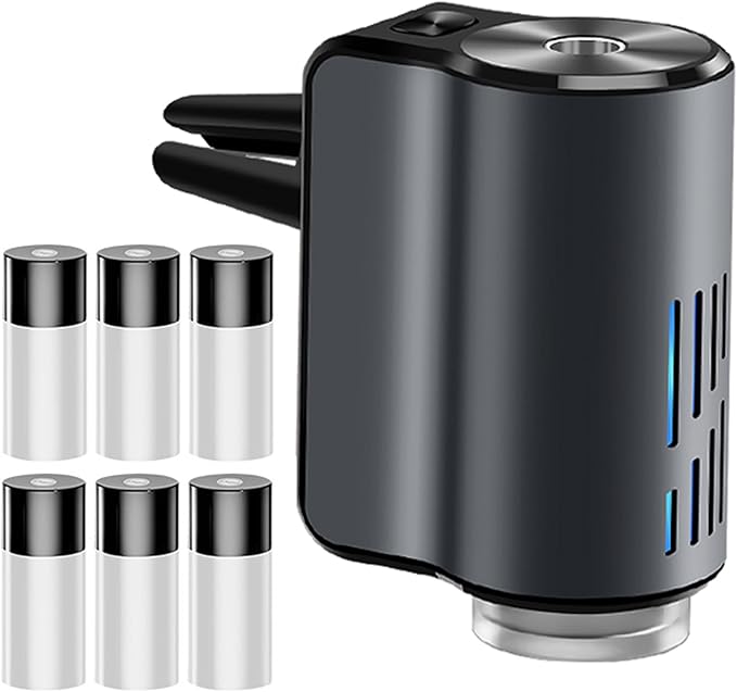 Car Air Freshener Diffuser, Smart Car Air Freshener, 3 Adjustable Modes, Auto On/Off Smart Cars Diffuser, Rechargeable Aromatizante Para Carro Difusor with 6 Bottles Essential Oil