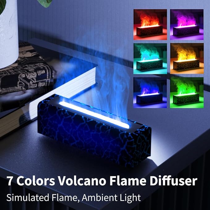 Colorful Flame Diffuser with 7 Colors, Colorful Volcano Flame Aroma Diffuser Humidifier with Waterless Auto-Off Protection for Spa Home Yoga Office Bedroom