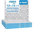 Aerostar 12x12x1 MERV 6 Pleated Air Filter, AC Furnace Air Filter, 6 Pack (Actual Size: 11 3/4"x11 3/4"x3/4")