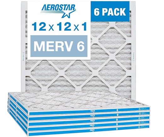 Aerostar 12x12x1 MERV 6 Pleated Air Filter, AC Furnace Air Filter, 6 Pack (Actual Size: 11 3/4"x11 3/4"x3/4")