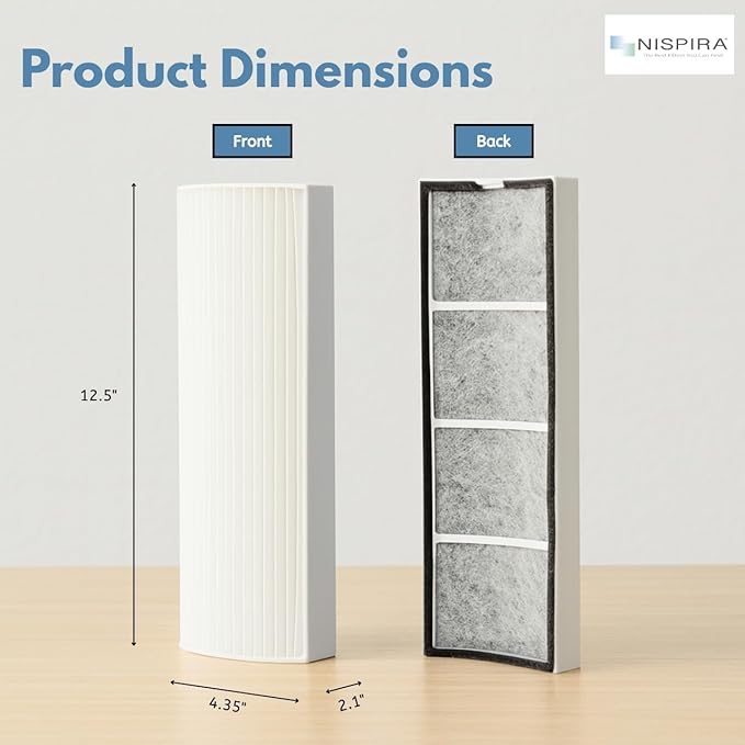 Nispira True HEPA Air Filter Replacement Compatible with Envion Therapure Air Purifier Models TPP220, TPP220F, TPP220H & TPP220M - 12.5” x 4.35” x 2.1” (1 Pack)
