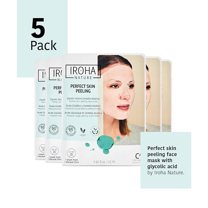 IROHA NATURE Glycolic Acid Peeling Face Mask (Pack of 5) | Skin Perfecting for a Radiant & Smooth Look | Instant Regeneration in Just 15 Minutes | Clean Beauty | 100% Vegan-FlexoryFit