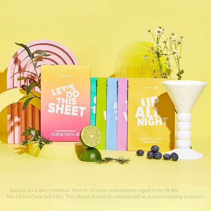I DEW CARE Glass Skin Face Mask Variety Pack - Let's Do This Sheet | For Perfect Care Routine, Korean Face Masks Skincare, Olive Extract, Chamomile, Vitamin B3, Moisturizing, 5 Count-FlexoryFit