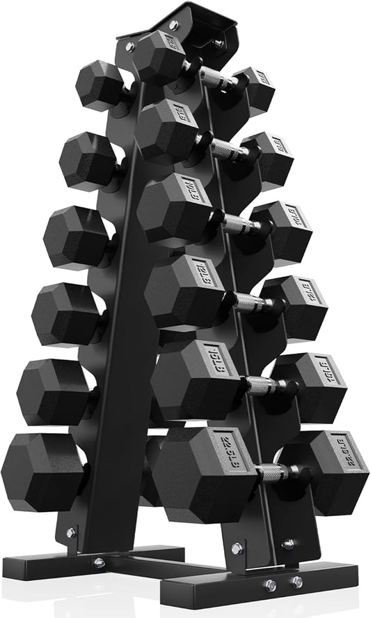 PAPABABE Hex Dumbbell Sets with Rack, 60-550lb Rubber Coated Dumbbell Weight Set and Storage Rack, Multiple Options Hand Weights for Strength Training-FlexoryFit