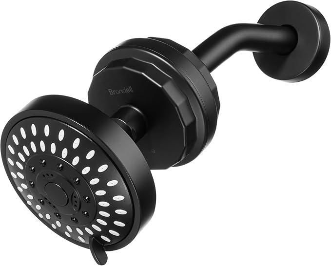 Brondell Shower Filter VivaSpring, Compact Matte Black – High Output, 100% High-Purity KDF Filtration, With FF-30 Filter Cartridge, Filtered Shower Water for Healthier Skin & Hair